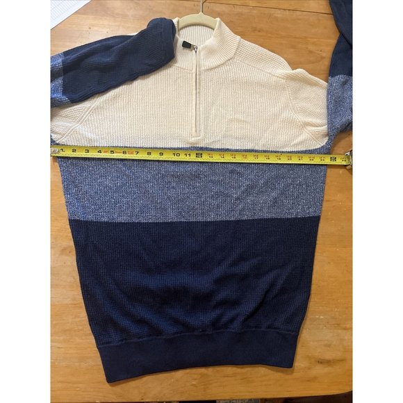 Peter Millar 1/4 Zip Colorblock Golf Sweater Men's Medium Cream Blue Wool - Picture 4 of 10